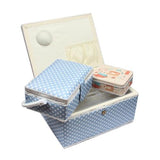 Nähkorb-Set blau, weiss gepunktet (1x groß und 1x mittel) und Accessoires Box (mit Zubehör)