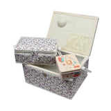 Nähkorb-Set Blumenmuster lila, weiss (1x groß und 1x mittel) und Accessoires Box (mit Zubehör)