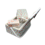 Nähkorb-Set Blumenmuster rot (1x groß und 1x mittel) und Accessoires Box (mit Zubehör)