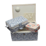 Nähkorb-Set Blumenmuster blau, weiss (1x groß und 1x mittel) und Accessoires Box (mit Zubehör)