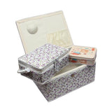 Nähkorb-Set Blumenmuster lila, weiss (1x groß und 1x mittel) und Accessoires Box (mit Zubehör)