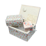 Nähkorb-Set Blumenmuster rot (1x groß und 1x mittel) und Accessoires Box (mit Zubehör)