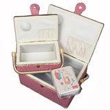 Nähkorb Set rot/weiß, Landhaus (1x groß und 1x mittel) und Accessoires Box (mit Zubehör)