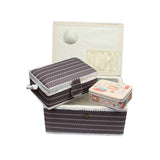 Nähkorb-Set bunt weis,braun,schwarz (1x groß und 1x mittel) und Accessoires Box (mit Zubehör)