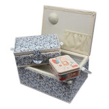Nähkorb-Set Blumenmuster blau, weiss (1x groß und 1x mittel) und Accessoires Box (mit Zubehör)