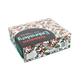 Eine rechteckige Schachtel mit farbenfrohen Blumen- und Vogelmotiven, auf deren Deckel die Schriftzüge „Embroidery“ und „Ackermann“ verkehrt herum stehen – vermutlich ursprünglich zur Aufbewahrung des ACKERMANN® EMBROIDERY Box - Stickgarn bestimmt, 36 Farben à 260 m, Stärke 40 von ACKERMANN®.