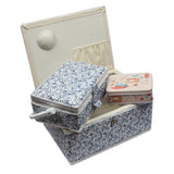 Nähkorb-Set Blumenmuster blau, weiss (1x groß und 1x mittel) und Accessoires Box (mit Zubehör)