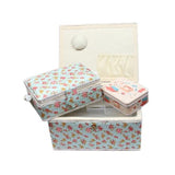 Nähkorb-Set Blumenmuster rot (1x groß und 1x mittel) und Accessoires Box (mit Zubehör)